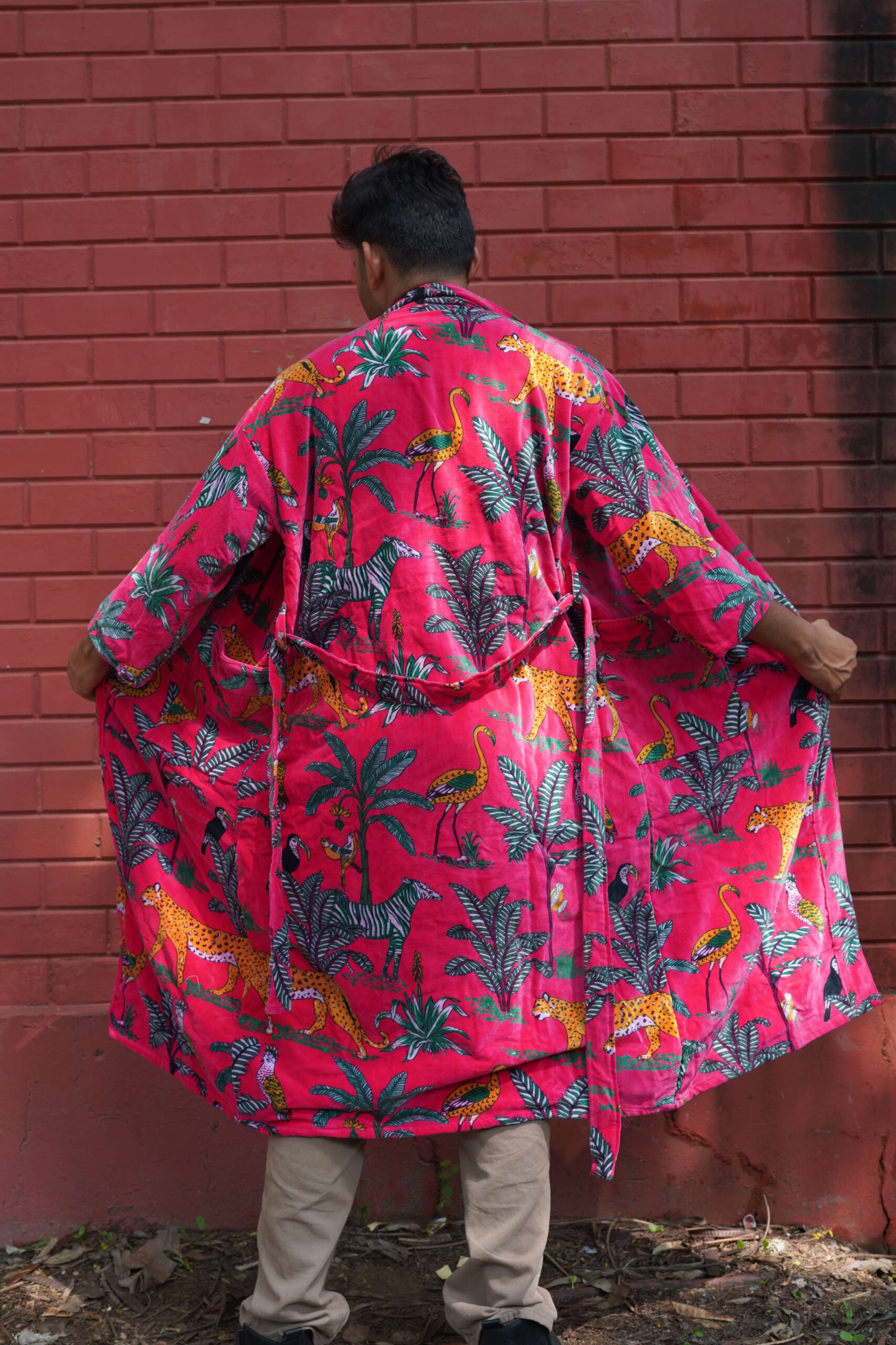 Womens Pink Velvet Embroidered Jacket with Floral Design - Image 2